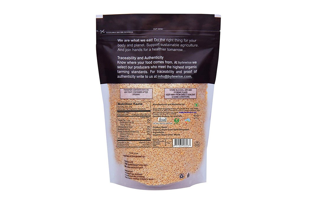 Bytewise Organic Urad Dal Mogar (Black Gram Split Dehusked)   Pack  500 grams